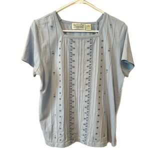 Shenanigans Vintage Women's Blue Embroidered Top